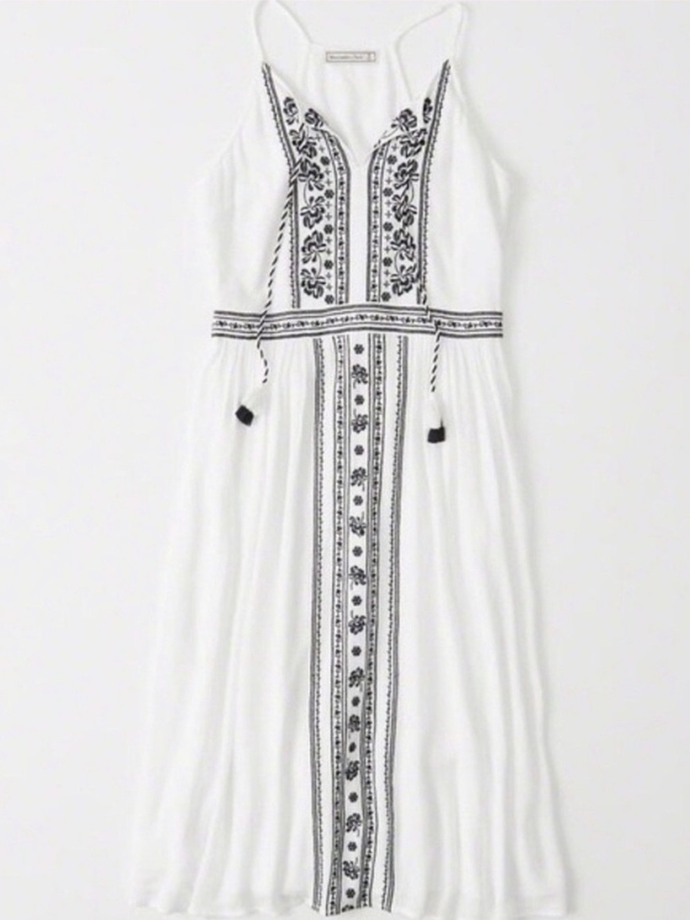 Abercrombie & Fitch White Maxi Dress with Black Embroidery